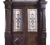 1C....1  OF  THE  FINEST   ANTIQUE  STAINED  GLASS   DOORS AND   FRAME   -  IN THE  USA  !!!  C.  1880   -  123\"  H    X 96  X  12\"   D   - PR  DOORS  60\"   W   X  84 \"   H