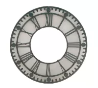 8D.....Painted Iron Clock face with Roman numerals C 1900. Ht: 59" Wd: 59"