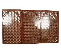 2E.... Three oak trellis panels with Gothic arch design C 1900. Ht: 87" Wd: 48".